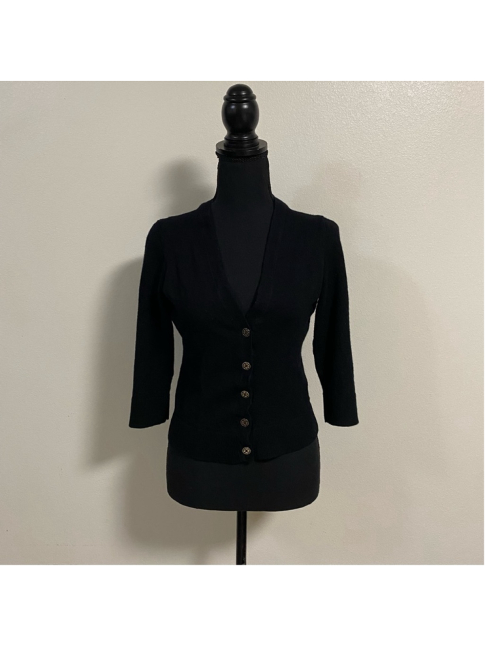 Tory Burch Black Merino Wool Cardigan *Labeled Size Large Button-Up Cardigan